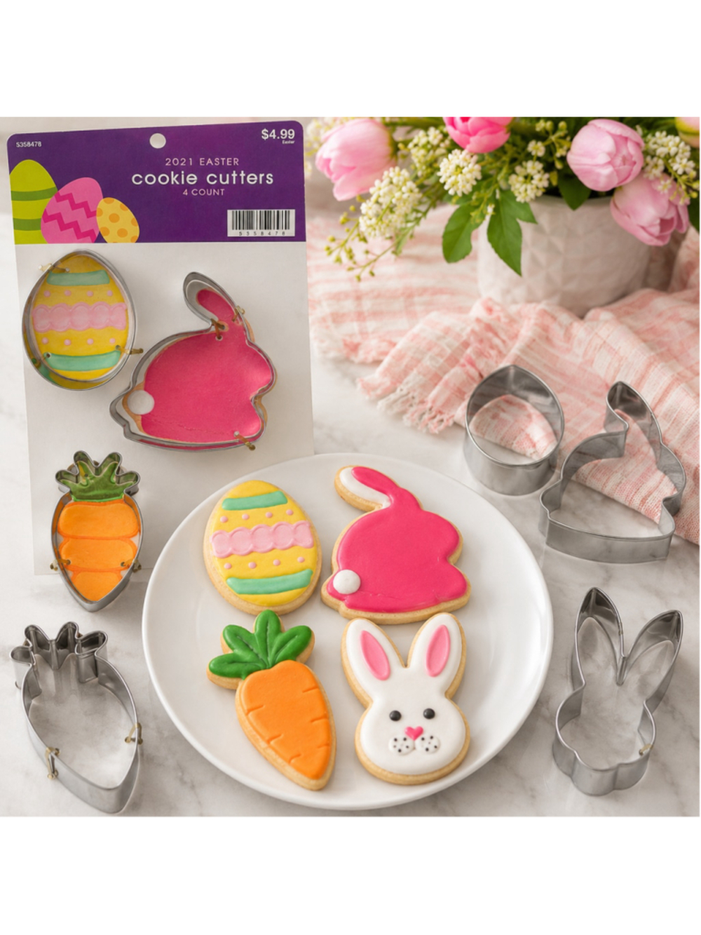 2021 Easter Cookie Cutters Set of 4 Bunny Egg Carrot Stainless Steel New